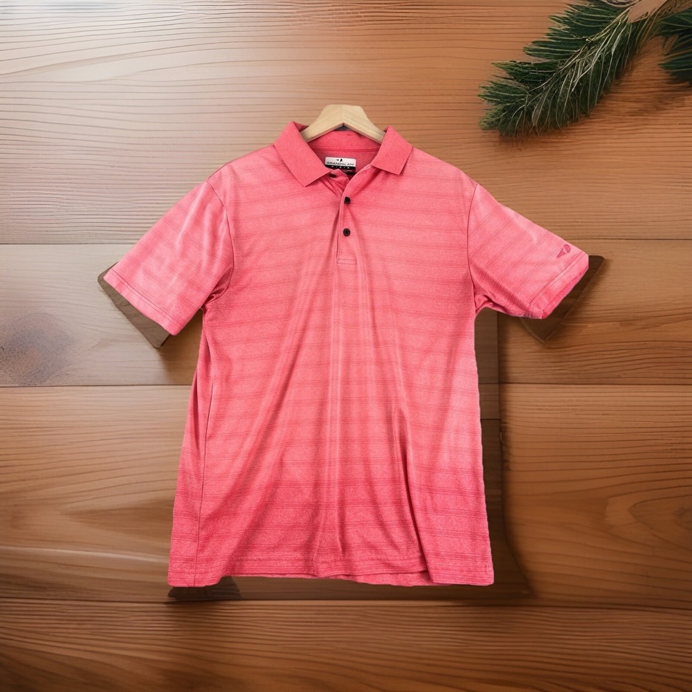 Grand Slam Mens Short Sleeve Polo Shirt Pink Red Striped Golf Medium M